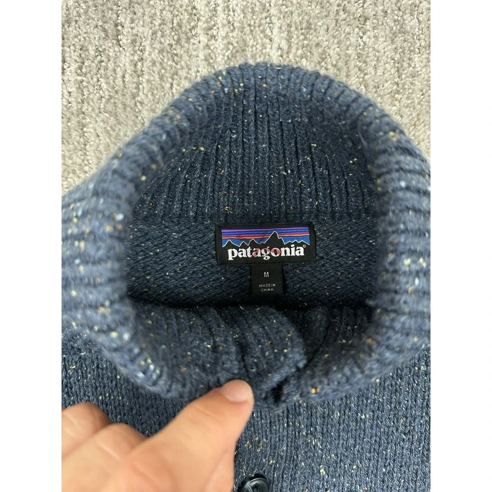 Patagonia Recycled Wool Silk Blend Button Henley Sweater Mens Med Speckled Blue